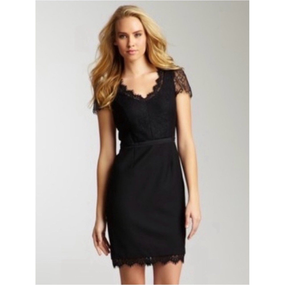 Rebecca Taylor Dress Sz 10 Black NWOT Wool Blend Lace Originally $375